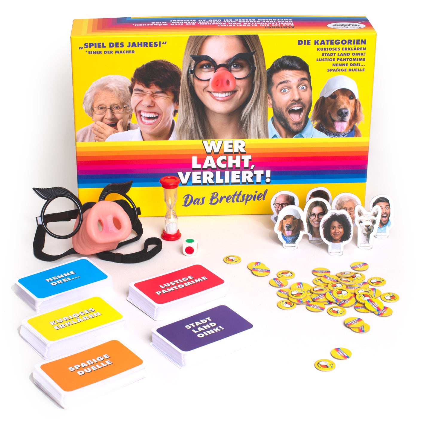 WHO LAUGHS, LOSES! A colorful board game for ages 12 and up