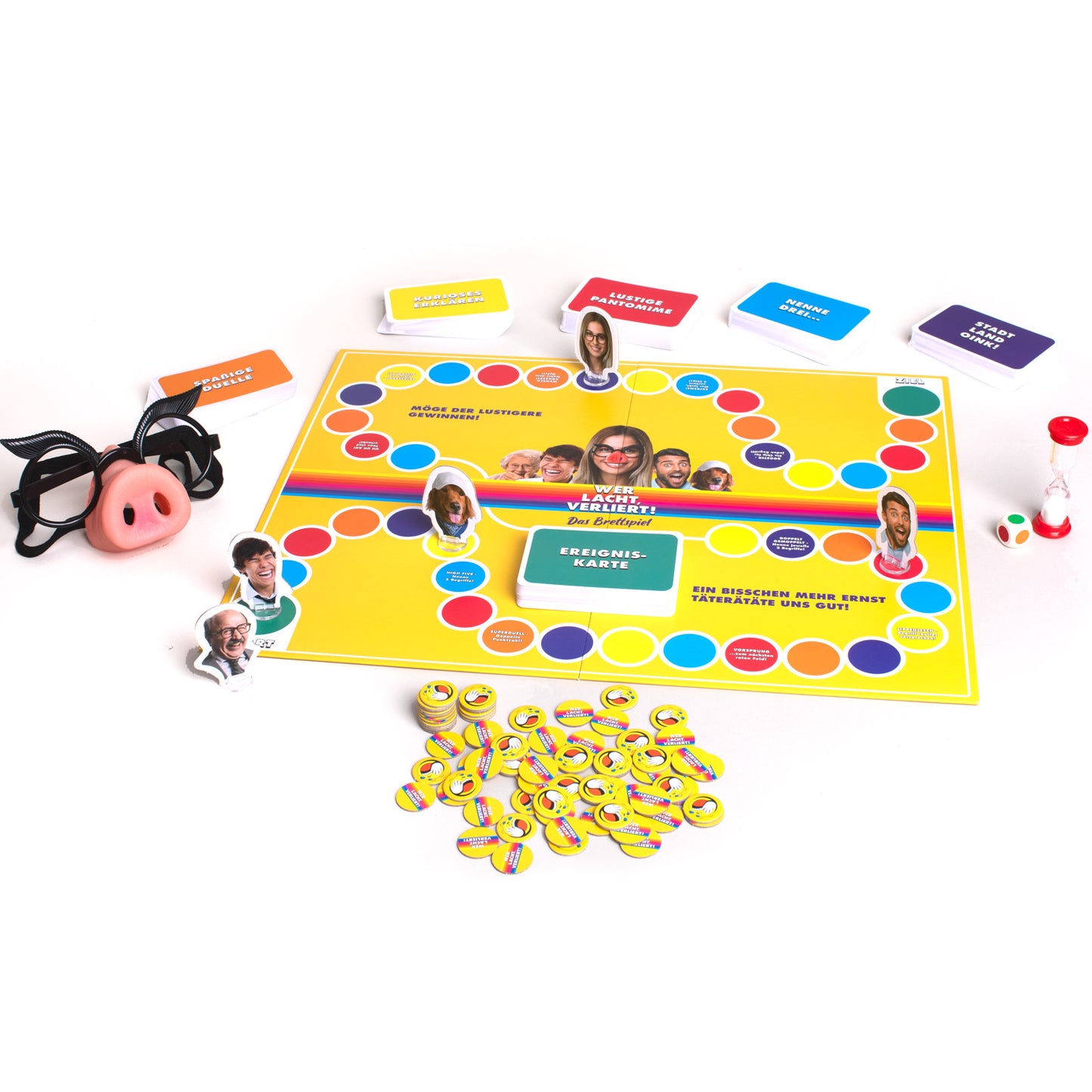 WHO LAUGHS, LOSES! A colorful board game for ages 12 and up